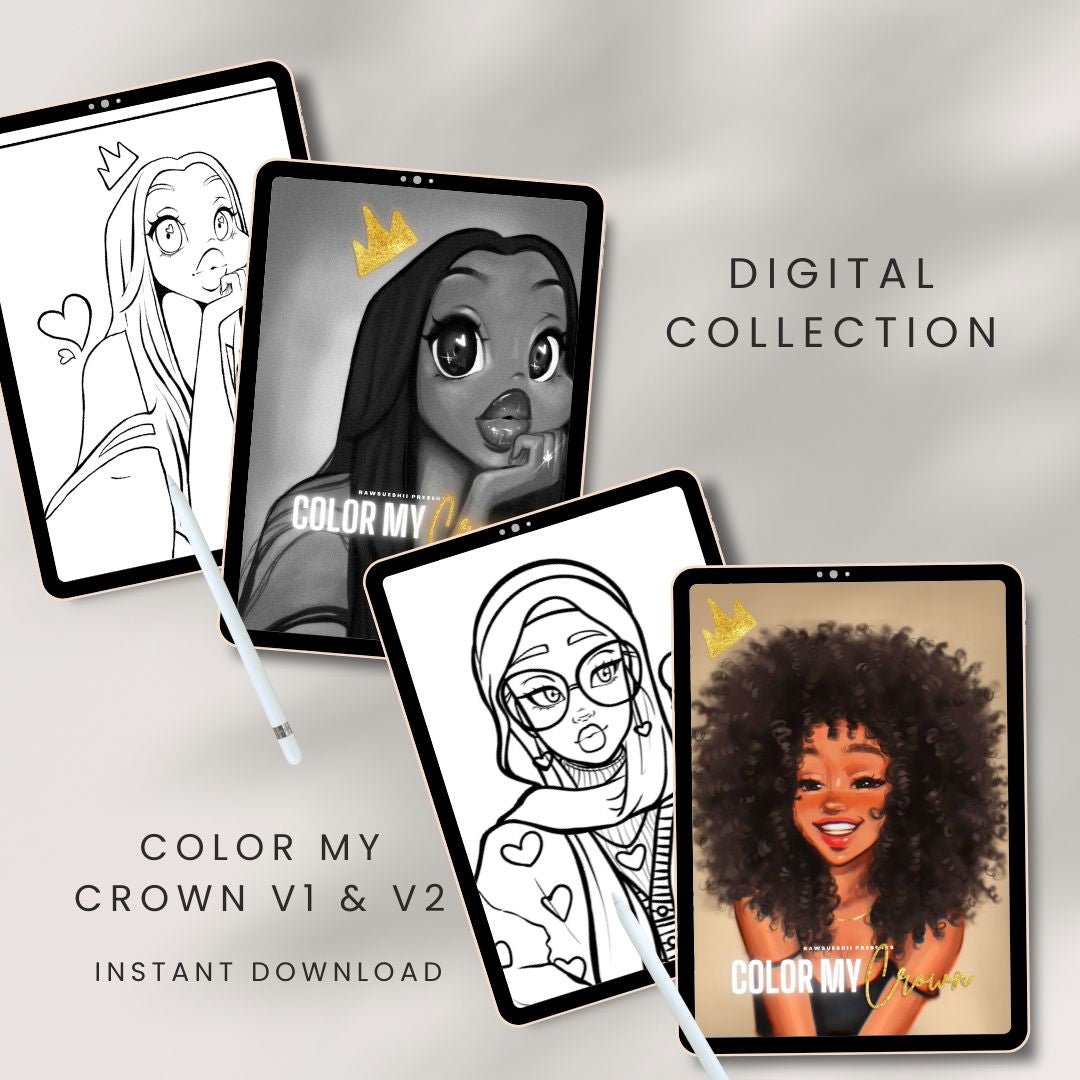 DIGITAL Color My Crown Vol 1 & Vol 2 Coloring Book Bundle – Instant Download - RawSueshii