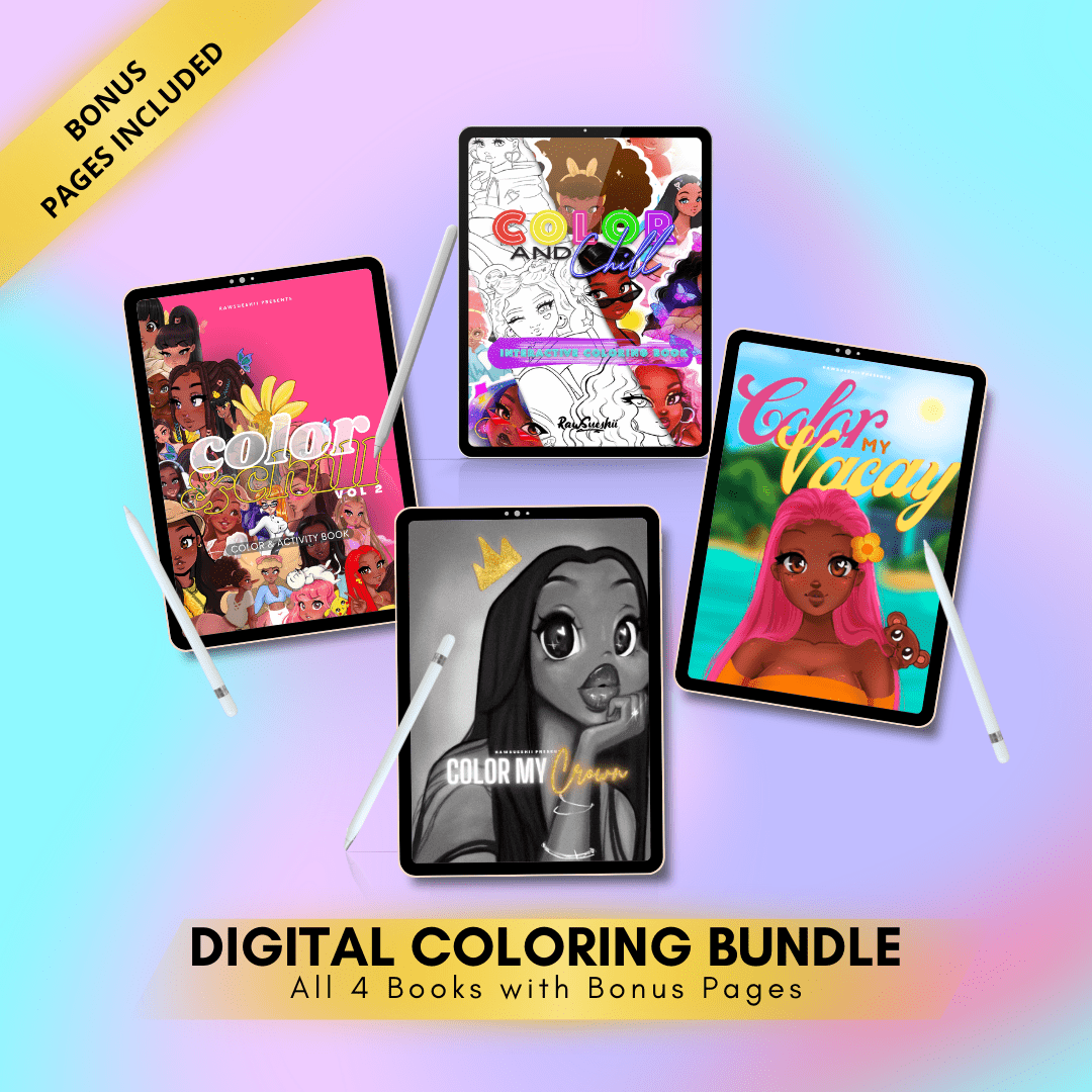 DIGITAL Coloring Book BUNDLE w/EXCLUSIVE BONUS PAGES - RawSueshii