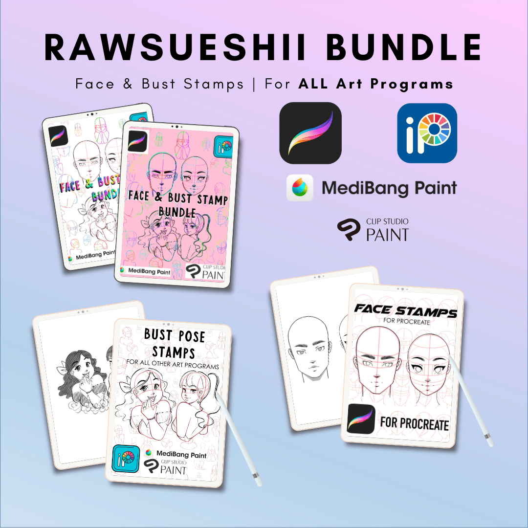 RawSueshii BUNDLE: Face Stamp & Bust Pose Set for Procreate & ALL OTHER ART PROGRAMS - RawSueshii