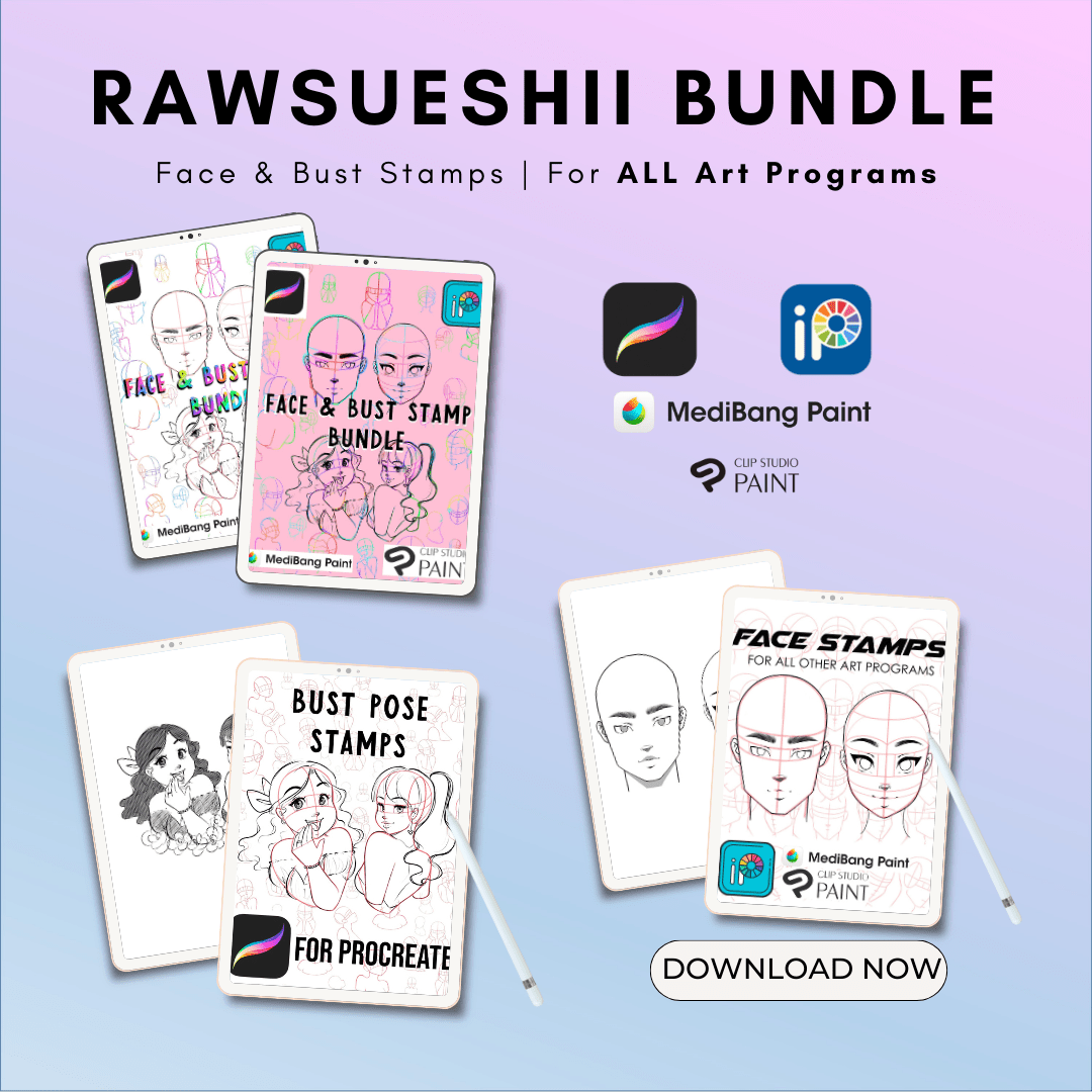 RawSueshii BUNDLE: Face Stamp & Bust Pose Set for Procreate & ALL OTHER ART PROGRAMS - RawSueshii