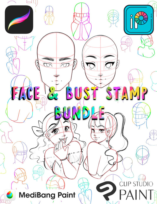 RawSueshii BUNDLE: Face Stamp & Bust Pose Set for Procreate & ALL OTHER ART PROGRAMS - RawSueshii