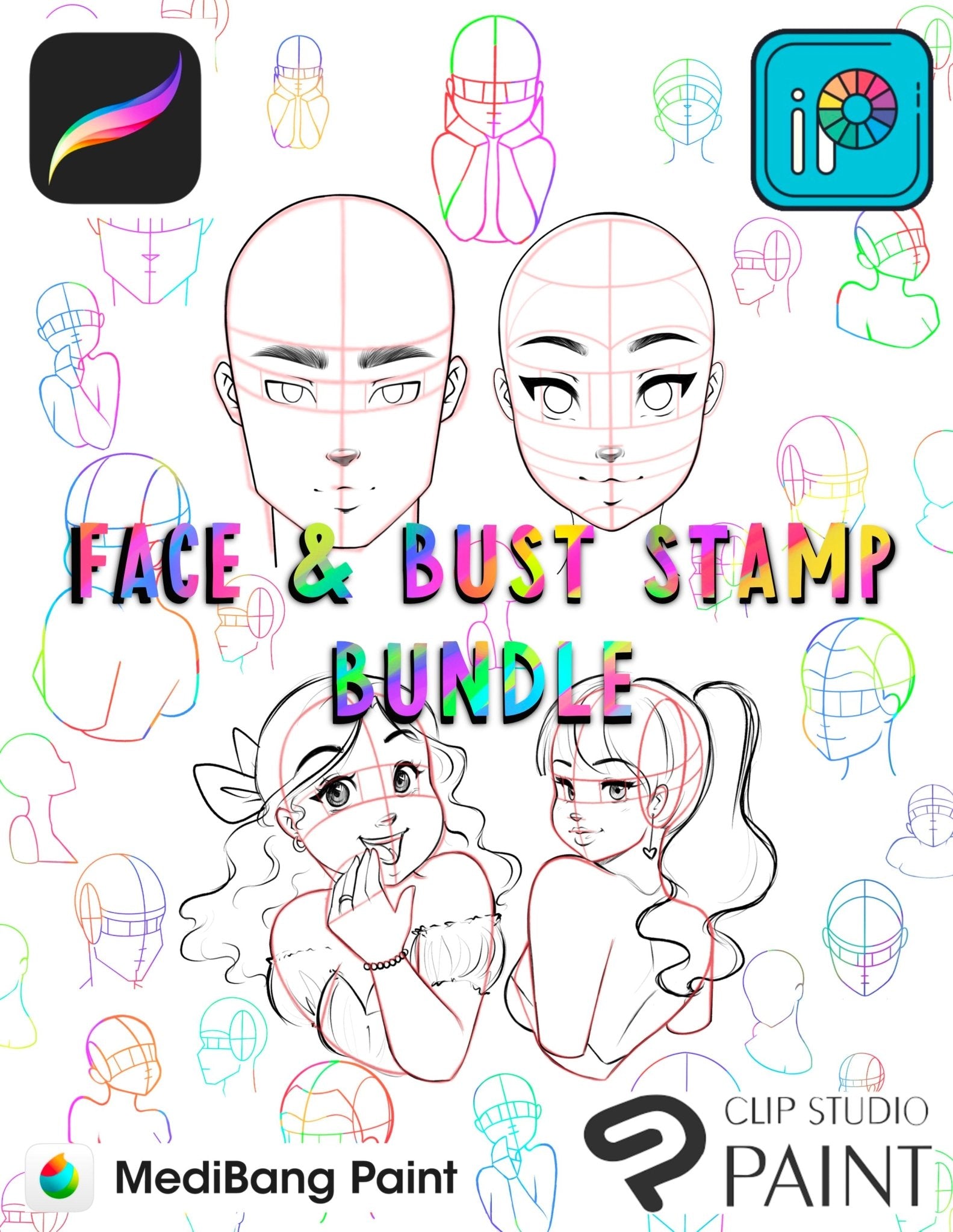 RawSueshii BUNDLE: Face Stamp & Bust Pose Set for Procreate & ALL OTHER ART PROGRAMS - RawSueshii